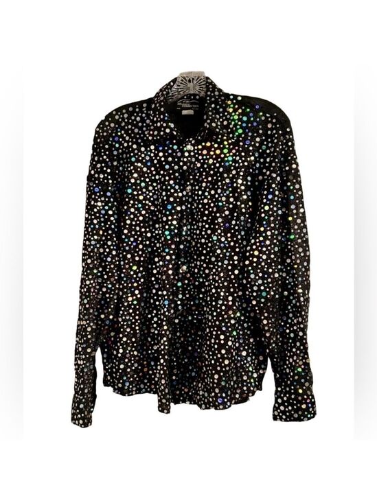 Atlantic Connection Tops - Atlantic Connection Black Bejeweled Sequin Button Down Shirt Size S